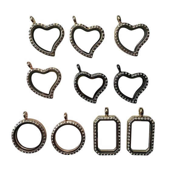 Lot of 10 Pc Assorted Pave Floating Lockets/Pendants Keepsake Jewelry Supplies - Picture 1 of 10